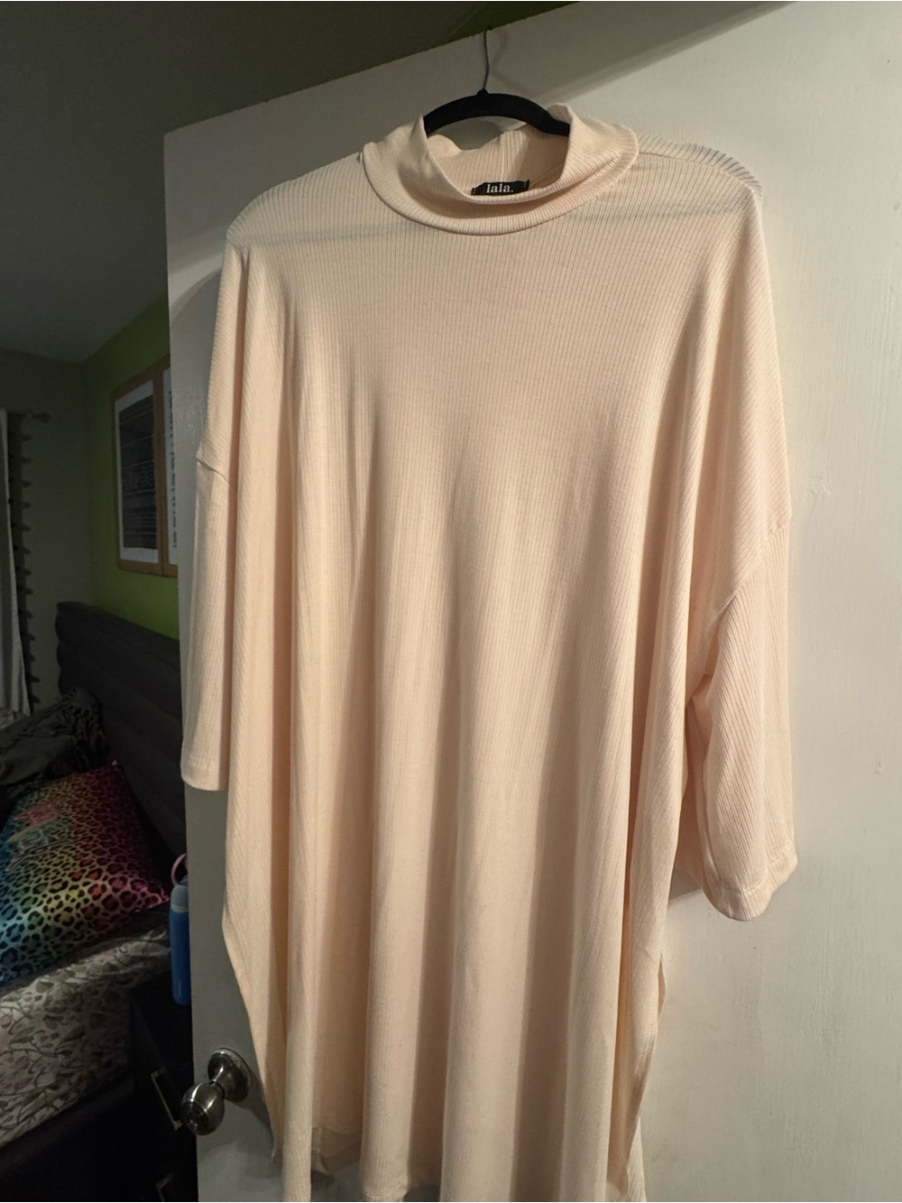 lola Oversized Ribbed Mock Neck Tunic in Cream